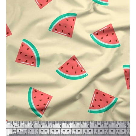 Soimoi Yellow Moss Georgette Fabric Watermelon Fruits Fabric Prints By Yard 42 Inch Wide