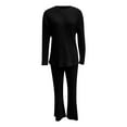 thumbnail image 6 of QATAINLAV Womens Two Piece Outfits Cozy Ribbed Knit Sweater Lounge Set Casual Round Neck Long Sleeve Pullover Tops and Flare Pants Matching Sets Black S, 6 of 9