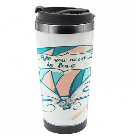 

All You Need Is Love Travel Mug Hot Air Balloon Pastel Flora Steel Thermal Cup 16 oz by Ambesonne