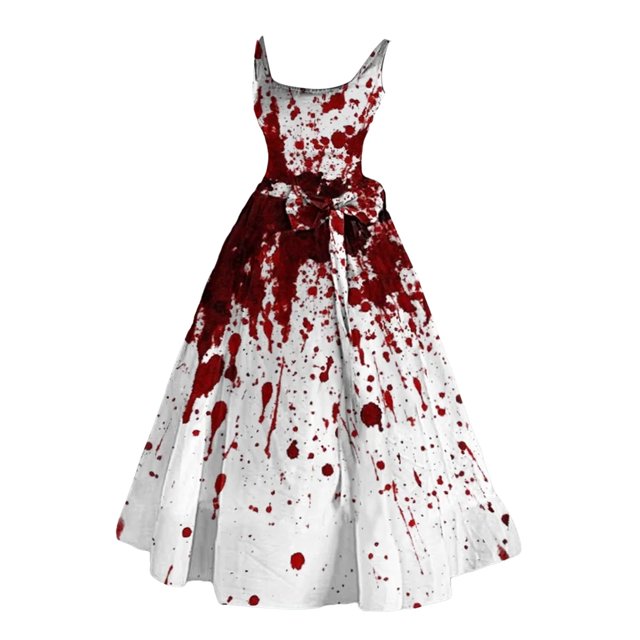 Kcodviy Halloween S pour Femmes Robe de Plage à Manches Courtes Robe Évasée à Imprimé Sanglant Robe Midi Tunique Sans Manches Robe de Cocktail Robe d'Été Robe de Cocktail Robes d'Invitée de Mariage