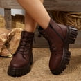 thumbnail image 2 of Wensltd Women's Ankle Boots with Zipper Lace Up Fashion Low Chunky Heels Fashion Booties Brown Shoes, 2 of 9