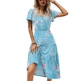 thumbnail image 2 of Vestido midi Zeagoo, casual, de verano, mangas onduladas, cuello en V, azul, 2 of 6