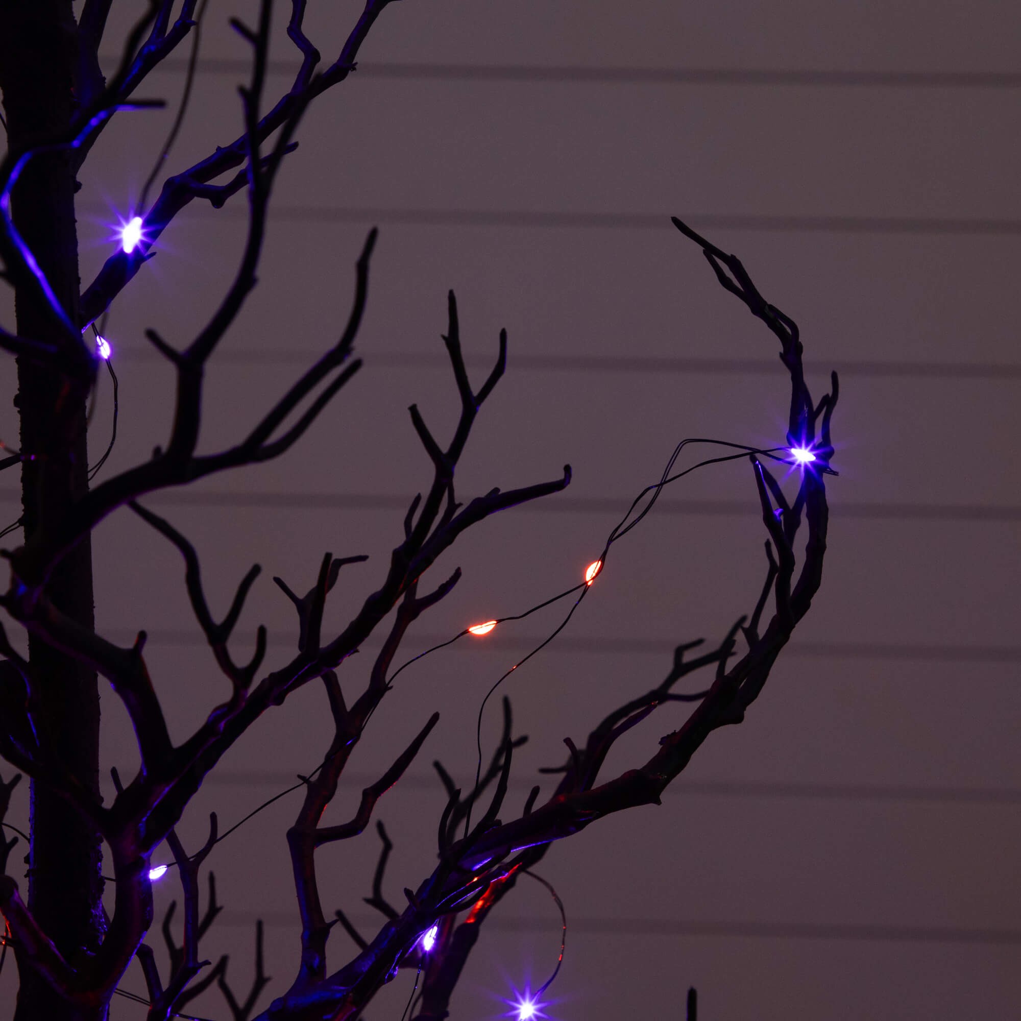 Nearly Natural 5ft. Pre-Lit Artificial Halloween Black Spooky Twig Tree with 200 Orange & Purple Copper Wire String LED Lights