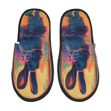 

Fuzoiu Neon Rabbit In Archway Print Unisex Furry Slippers Plush Indoor Shoes Trendy House Slippers Anti-Skid EVA Sole House Shoes for Home Office and Travel -Large
