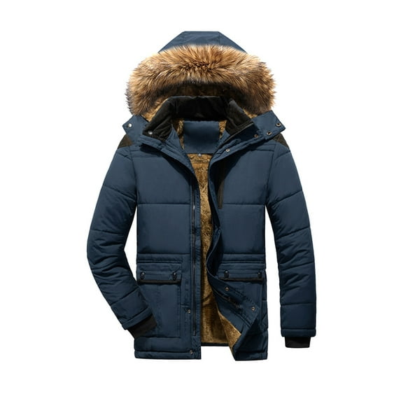 MAWCLOS Mens Big and Tall Lined Quilted Coat with Removable Hood Outdoor Waterproof Windproof Padded Jacket Outerwear