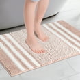 thumbnail image 2 of Unique Bargains Striped Chenille Bathroom Rug with Edges Non-Slip Bathroom Floor Mat Pink 16" x 24", 2 of 6