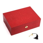 International  Red Croco Design Wood Jewelry Box with Valet Tray & Key Lock