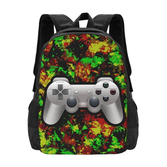 DouZhe Lightweight Backpack, Travel Outdoor Hiking Bag School Bookbag Casual Daypack Silver Game Controller Prints Backpacks for Women Men
