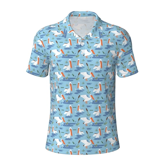 Kuqiui Mens Golf Polo Shirt Dry Fit Performance Sport Short Sleeve Golf Polo Shirts for Men-Pelican Reed And Fish