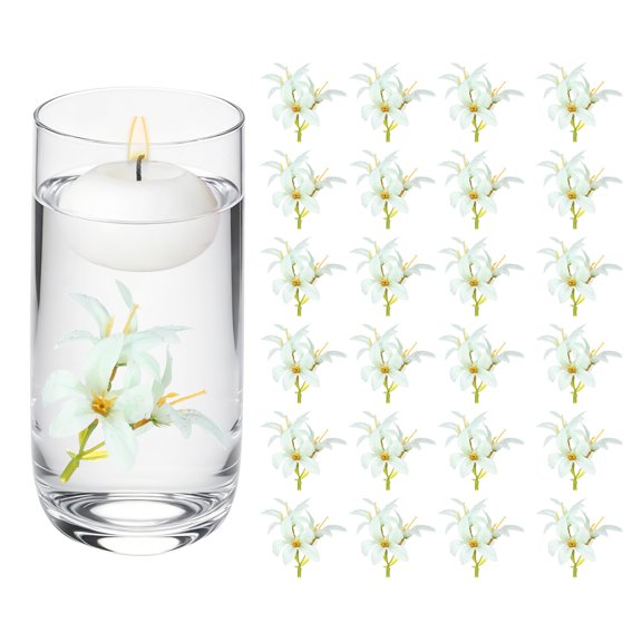 Uxcell 24 Pcs Flores Flotantes para Centros de Mesa, Cabezas de Flores Falsas de Lirio Verde para Velas Flotantes, Relleno de Jarrones, Manualidades DIY, Decoración de Mesa para Fiestas y Bodas