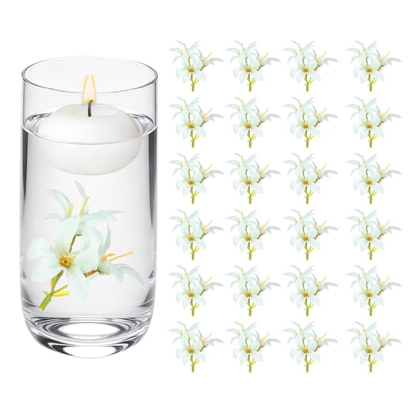 Uxcell 24 Pcs Flores Flotantes para Centros de Mesa, Cabezas de Flores Falsas de Lirio Verde para Velas Flotantes, Relleno de Jarrones, Manualidades DIY, Decoración de Mesa para Fiestas y Bodas