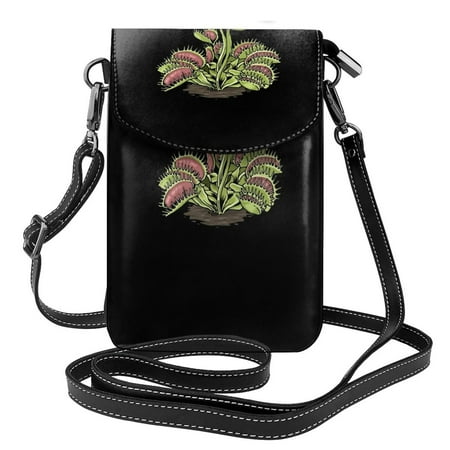 Venus Fly Trap Tshirt Carnivorous Plant Pu Leather Crossbody Phone Bag Card Slots Flip Phone Purse With Adjustable Strap 7.6x4.9inch