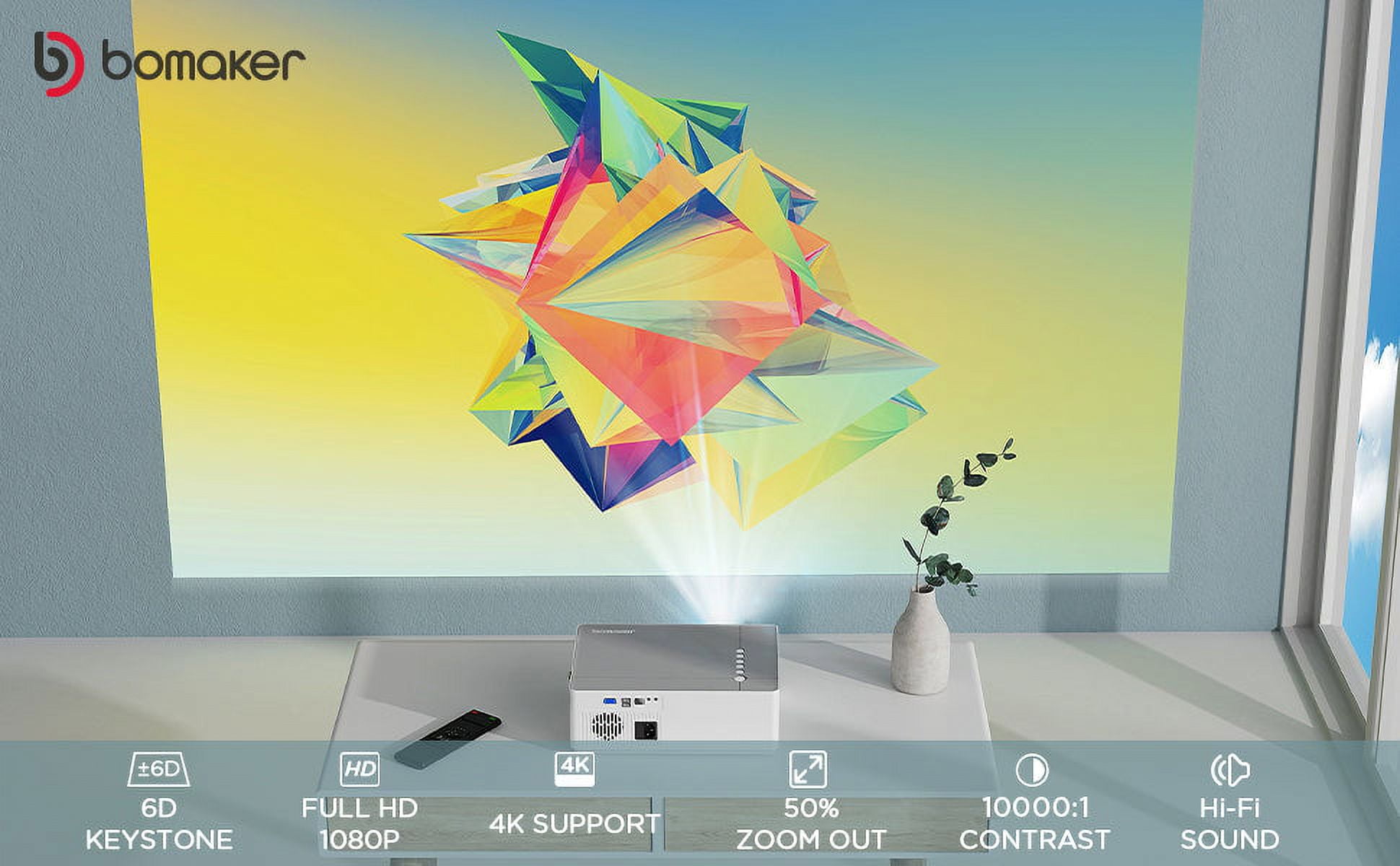Bomaker Movie Projector, Native 1080P Video Projector with 200