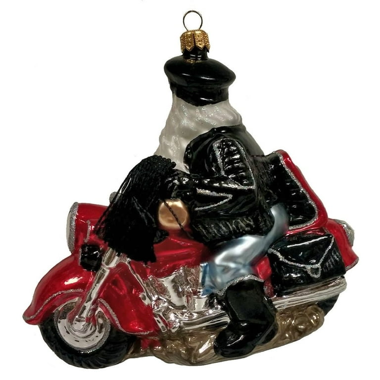 Motorcycle Rider Biker Santa with Tassels Polish Glass Christmas