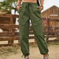 thumbnail image 4 of LLYwey Women Hiking Pants Spring and Summer Solid Pocket Bandage Elastic Waist Fashion Casual Full Length Pants Female Business Casual Pants Long Pant Style H1535 Green-1 S, 4 of 7