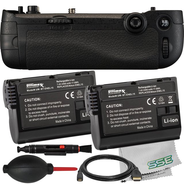 Nikon MB-D16 Multi Battery Power Pack with Battery Bundle: 2x Extended Life Replacement ENEL15 Battery (2400 mAh), 6 Ft. Micro HDMI to Standard HDMI Cable & More (9pc Bundle)