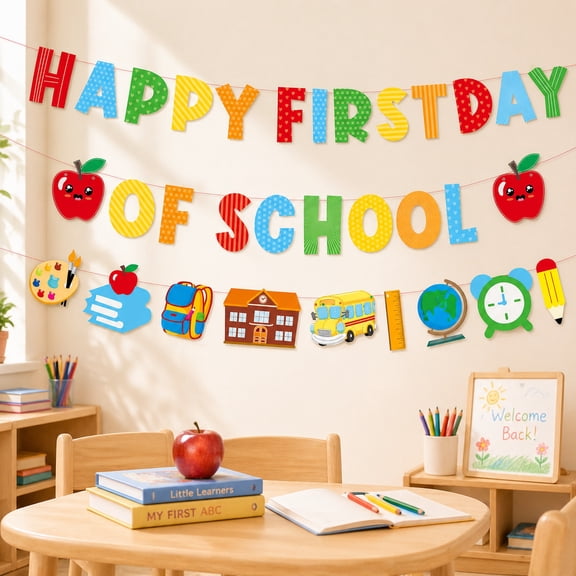 Back to School Banner, Welcome Back Banner First Day of School Decor, Hanging Party Flag Backdrop for Classroom, Home, Party & Photo Props