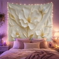 thumbnail image 2 of 3D White Floral Relief on Cream Background, Serene Minimalist for Home Decor Enthusiasts, Sculptural Wall Art, Housewarming Gift, Tapestry Wall Hanging for Bedroom and Living Room, 2 of 7