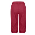 thumbnail image 5 of Fnooota Cotton Linen Capri Pants for Women, Summer Relaxed Fit Straight-leg Casual Womens Capris Wine Size M, 5 of 5