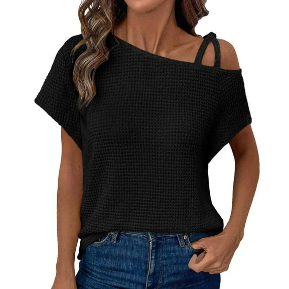 Women's Off The Shoulder Knit Short Sleeve Top - Casual Lightweight Blouse - Summer Solid Color Outfit - S-XXL