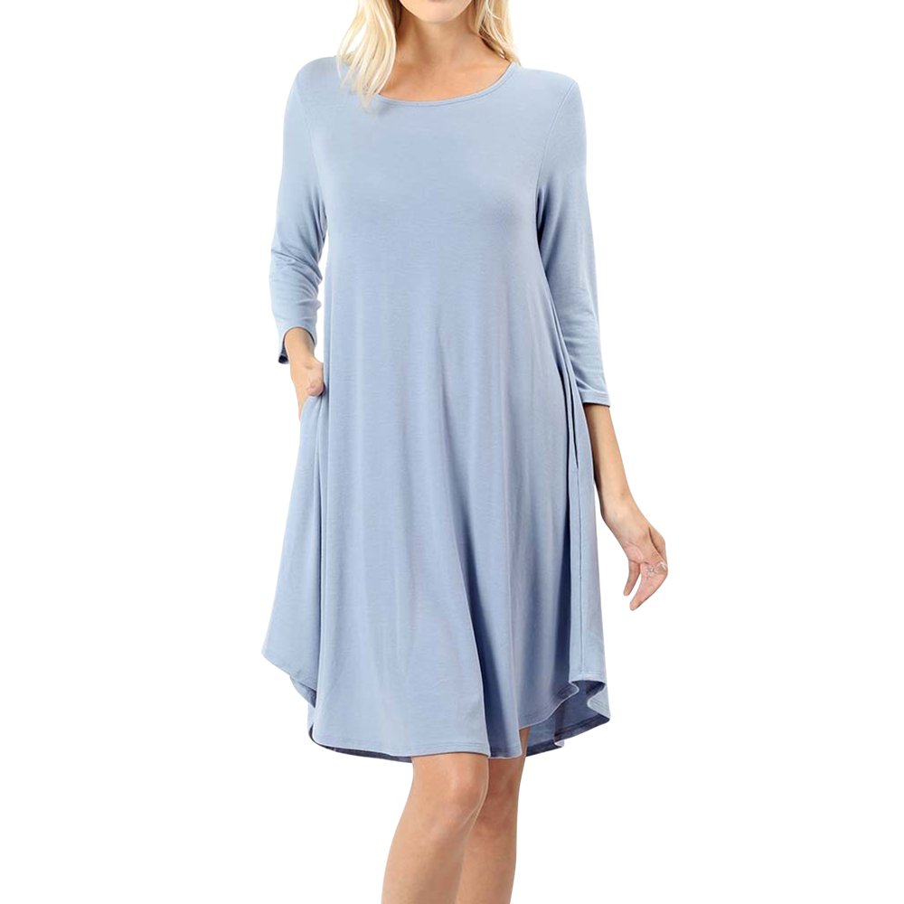 Zenana Women & Plus 3/4 Sleeve Round Hem Knee Length ALine Tunic