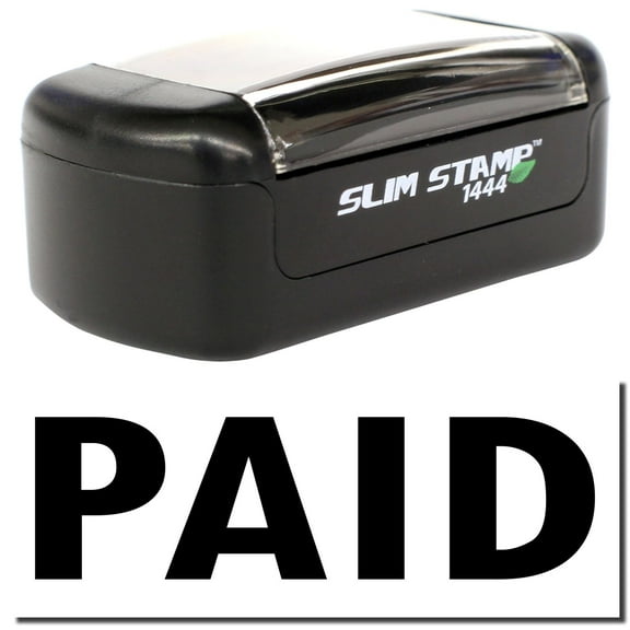 Slim Pre-Inked Paid Stamp, Slim 1444, Ultra Slim Design, Impression Size 1/2" by 1-3/4", Up to 25,000 Impressions - Black Ink
