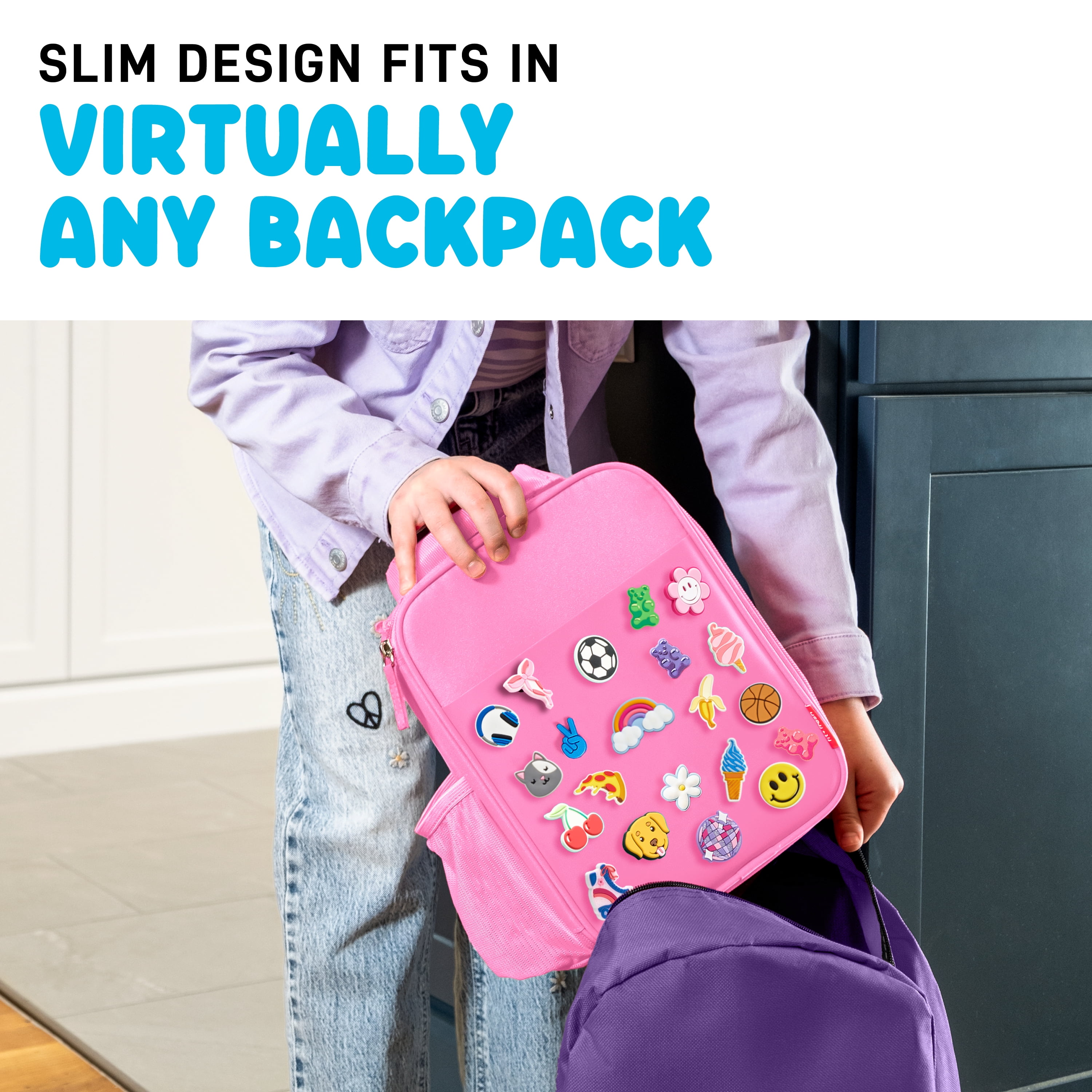 Fit + Fresh Charm Insulated Lunch Bag For Kids, Boys+Girls With Shoe Charm Slots, Pink