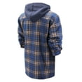 thumbnail image 3 of Men's Heavyweight Flannel Zip Up Fleece Lined Plaid Sherpa Hoodie Jacket (555R - Navy/Beige, L), 3 of 5