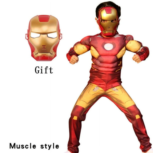 Disfraz de superhéroe de la película Iron Man para niños, Cosplay muscular con máscara, accesorios para fiestas de actuación en escenario, S-XL