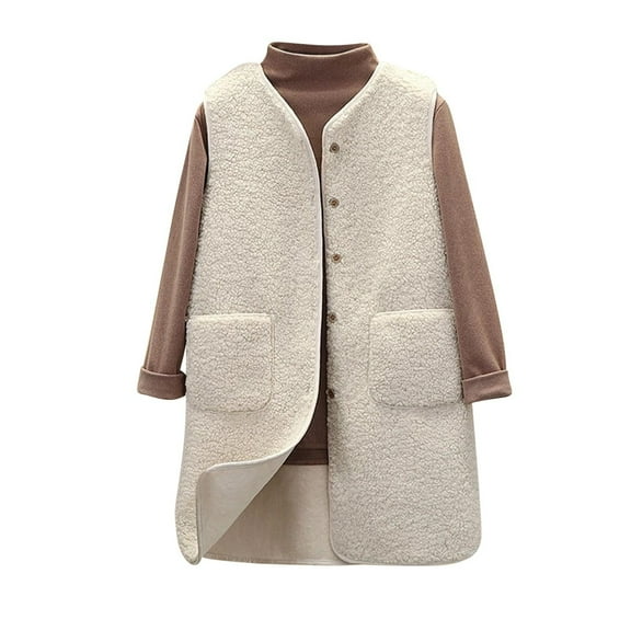 Women's Plush Sherpa Fleece Vest with Pockets Casual Button down Waistcoat Sleeveless Gilet Outerwear