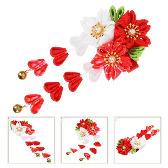 Soimiss Flower Tassel Hair Clip Red Decorative Hair Clips for Women Family Gatherings 1 PCS