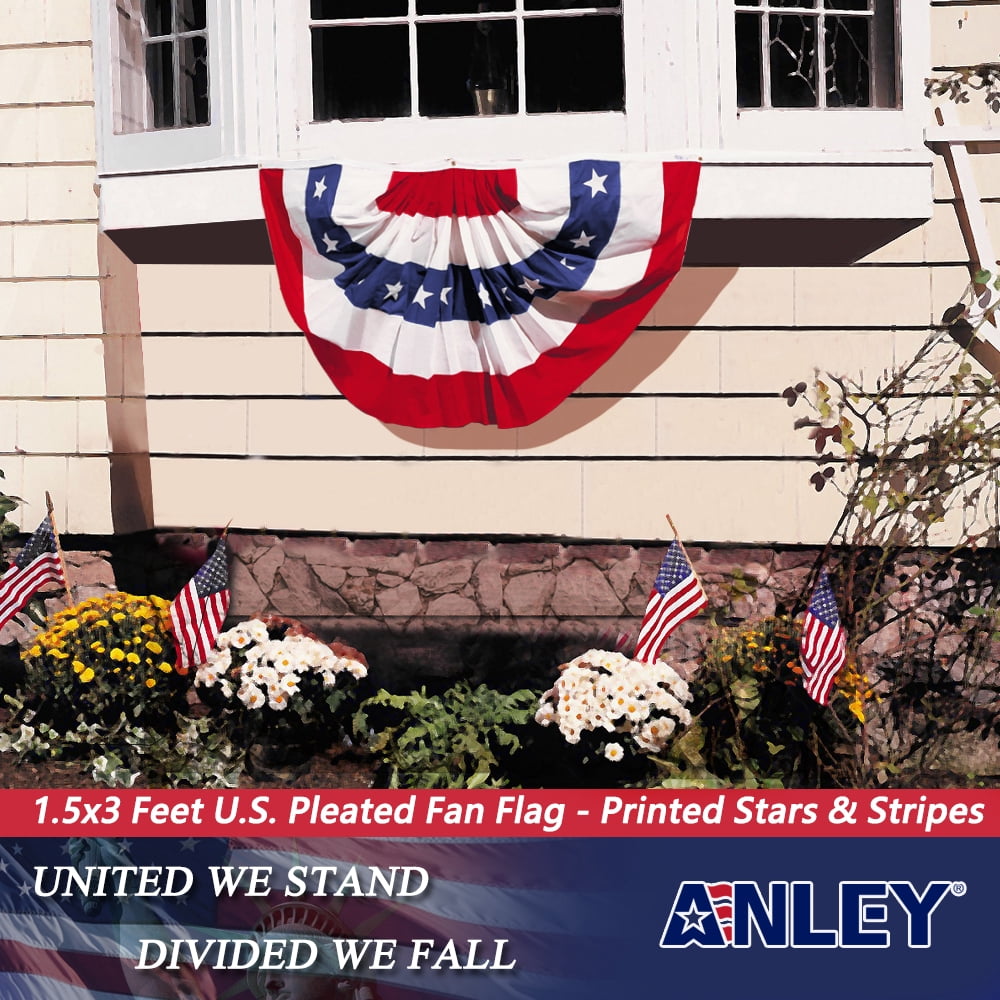ANLEY USA Pleated Fan Flag, 1.5x3 ft American US Bunting Flag - United States 1.5 x 3 Ft Half Fan Banner （1 Pack）