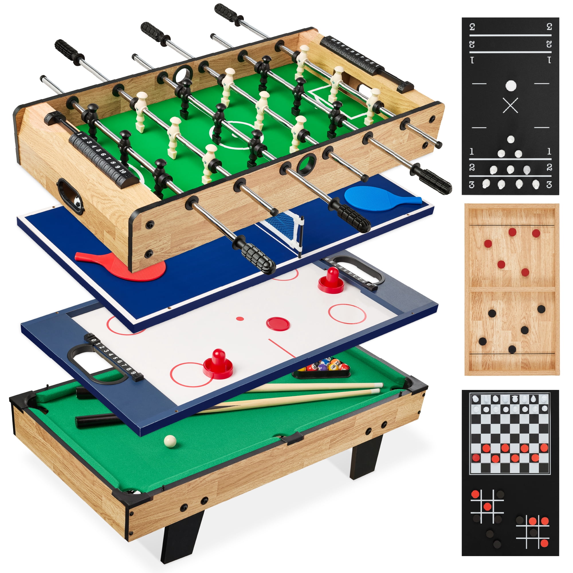 Best Choice Products 11-in-1 Kids Combo Game Set w/ Ping Pong, Foosball, Air Hockey, 5 Accessory Bags - Light Brown