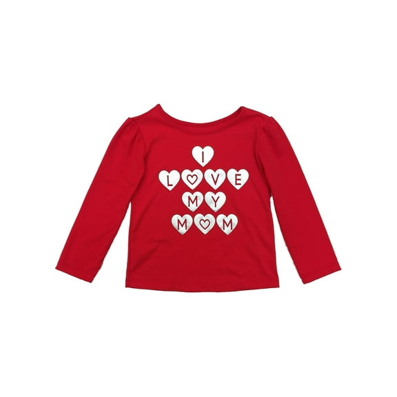 Toddler Girls Red I Love My Mom Valentines Day T-Shirt Long Sleeve Top 2T