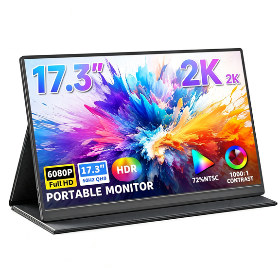 17.3" Portable Monitor, 2K QHD 103% sRGB IPS Gaming Display, External Laptop Monitor with Kickstand, HDMI & USB-C, Portable Screen for PC, Mac, Phone, PS5 & Xbox