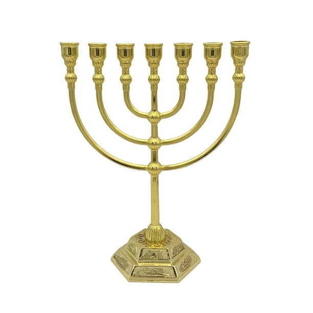 Portavelas Menorá,Portavelas Hanukkah Menorah de metal con 7 ramas,Candelabros portavelas de Janucá,Shabat candelabros centros de mesa Religiosos,mesa candelabro hanukkah decoraciones Dorado