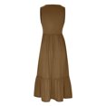 thumbnail image 4 of Prolriy Robes Printemps Été pour Femmes 2025 Robe d'Été Décontractée Sans Manches Col Rond Robe Ample Fluide à Étages Maxi Robe de Plage avec Poches Robes d'Été pour Femmes, Robes Kaki TG, 4 of 4