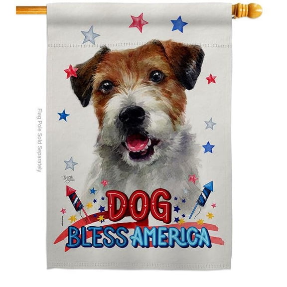 Breeze Decor H120102-BO Patriotic Parson Russell Terrier Animals Dog 28 x 40 in. Double-Sided Decorative Vertical House Flag for Decoration Banner Garden Yard Gift