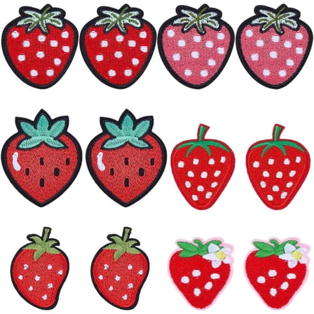 12Pcs 6 Styles Strawberry Patch Sew on Iron on Appliques Red Strawberries Embroidered Sewing Patches Fruit Decorative Applique for Clothing Shirts Jeans Hats Coats Jackets Backpacks Decor