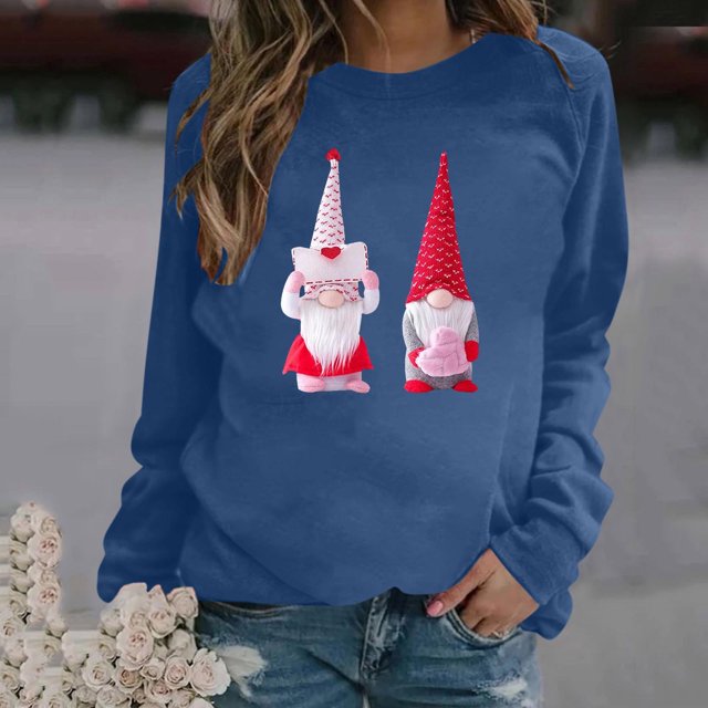Qiopertar Mode Femmes Imprimé Col Rond Pull Tops Manches Longues Blouse Confortable Chandail en Molleton Offres de la Semaine Liquidation Moins de 5$ jusqu'à 90 % de Réduction