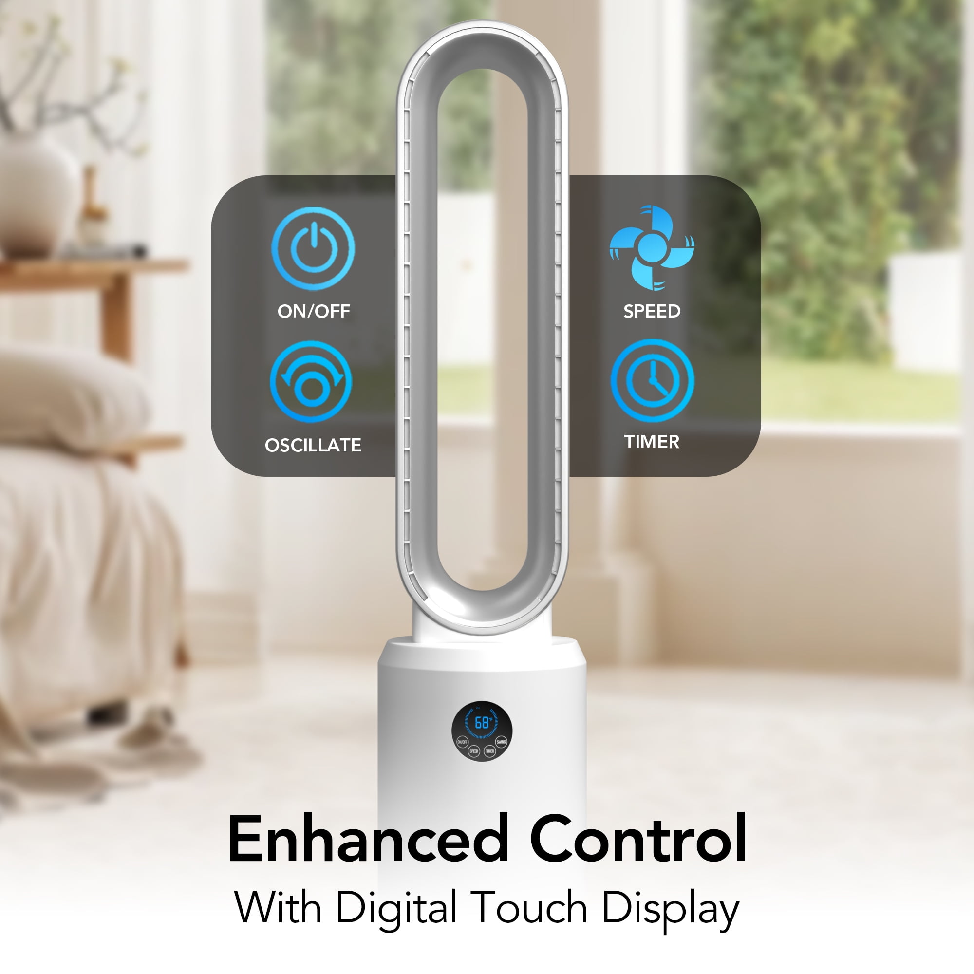 Comfort Zone 40" Bladeless Tower Fan with Remote Control, 9H Timer, White