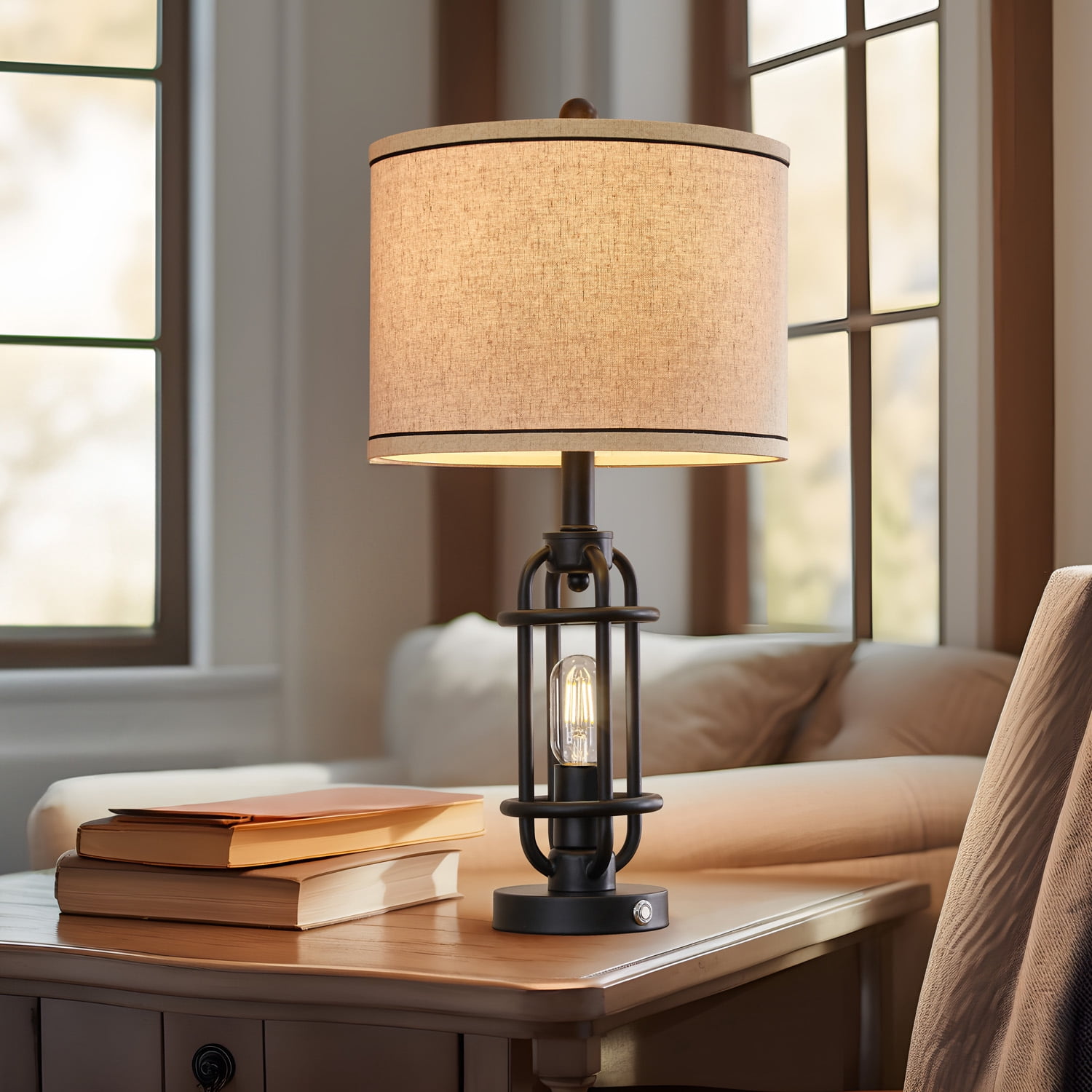 Oneach 3 Way Dimmable Table Lamp Set of 2 with USB Ports 23.75" Metal Industrial Touch Control Modern Nightstand Bedside Lamps for Bedroom Living Room