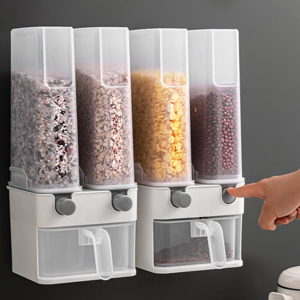 Recipiente de almacenamiento de alimentos de cocinutoadhesivo , desmontable de polvo, recipiente doble pa cereales d perfecl Dispensador de granos