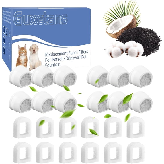 Gufastore Pet Water Fountain Replacement Carbon and Foam Filters for PetSafe Drinkwell Fountains and Pumps, 24 Pack