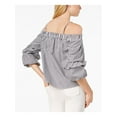 thumbnail image 2 of BCX Womens New 1926 Gray Striped Spaghetti Strap Off Shoulder Peasant Top M B+B, 2 of 2