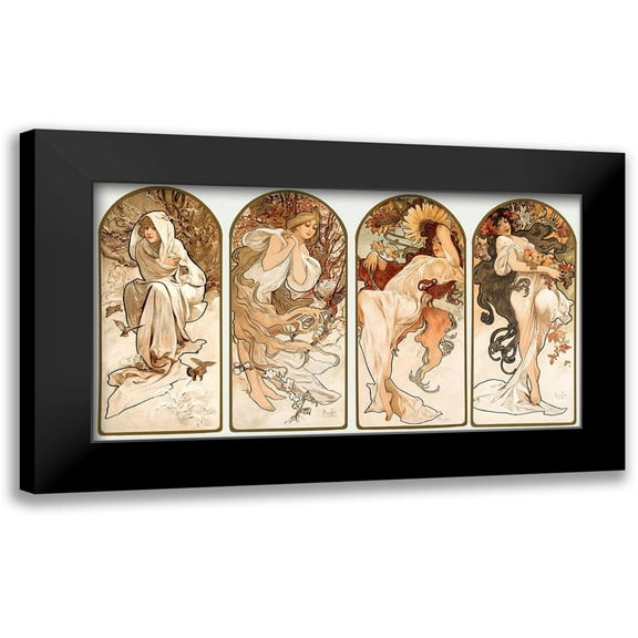 Mucha, Alphonse 14x9 Black Modern Framed Museum Art Print Titled - The Seasons