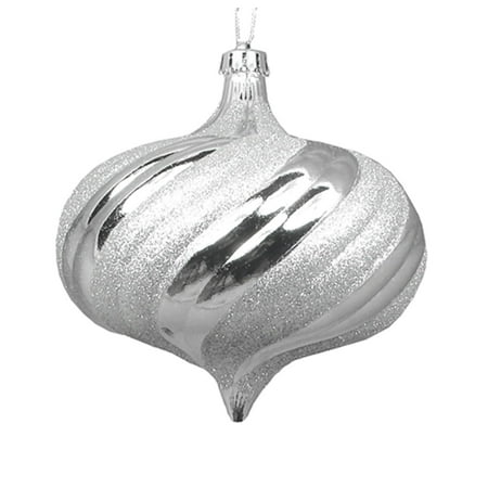 4ct Shiny Silver Splendor Swirl Shatterproof Onion Christmas Ornaments ...