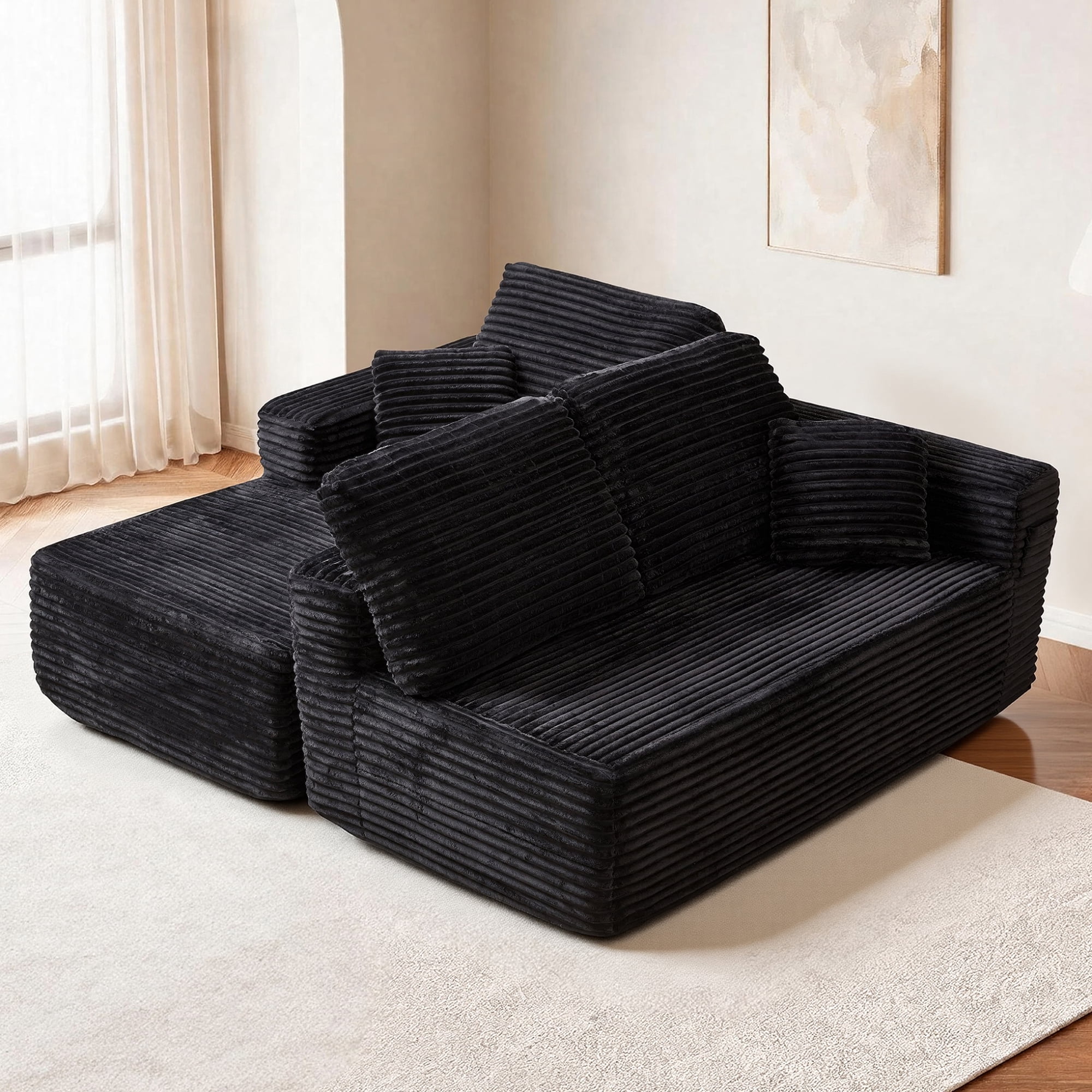 HOQBN 100.39" Cloud Sectional Couch with L-Shape Chaise,Modern Modular Sofa with Deep Seat,No Assembly Required,Compressed Packaging for Living Room Black