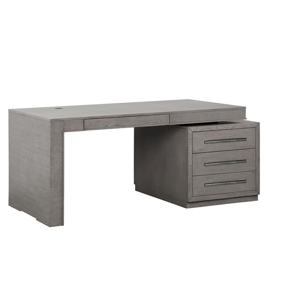 Pemberly Row Contemporary Wood Executive Desk in Moonstone Gray