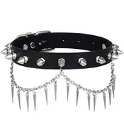 VIGVAN Women Studded Cross Leather Choker Steampunk Style Gemstone Gothic Choker Alloy Metal Necklace (Tassels Spike Black)